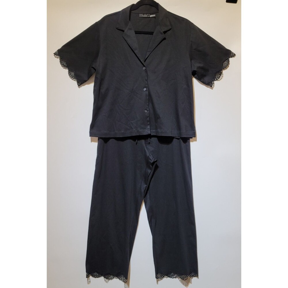 Natori Women's Bliss Serenity Lace-Trim Short Sleeve Pajama Set Sz M Black NWOT